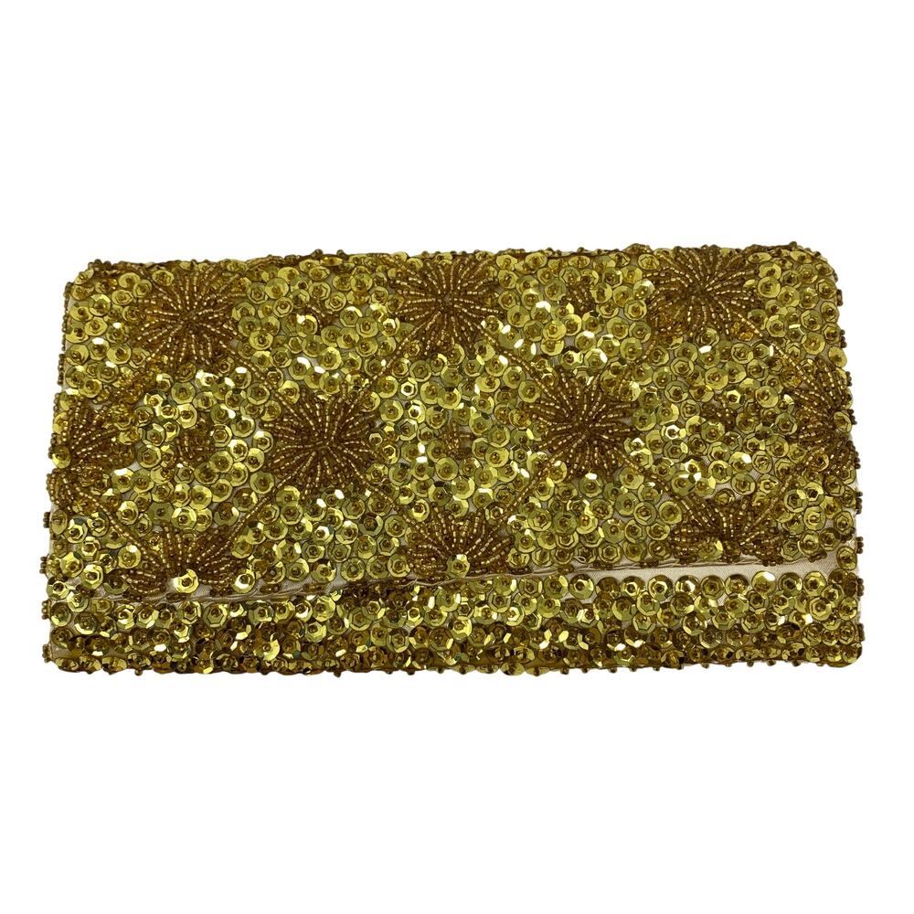 Vintage Gary Gail Gold Sequin Beaded Clutch Evening Bag Made in Korea Purse
